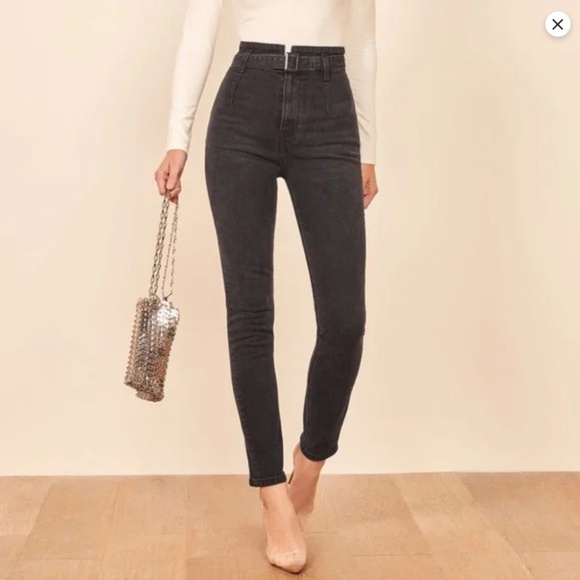 Reformation Kayo high + skinny jean (w/ belt!) | Size 28 | Washed Black (Erie) - Picture 1 of 15